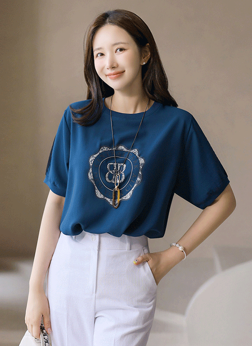 【5色展開】クールタッチレース配色プリントトップス ts41385