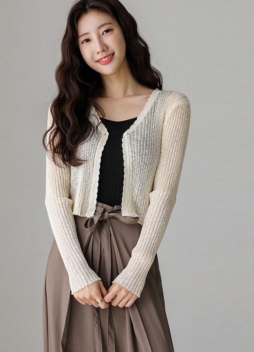 透かしリブニット クロップドカーディガン cd15401