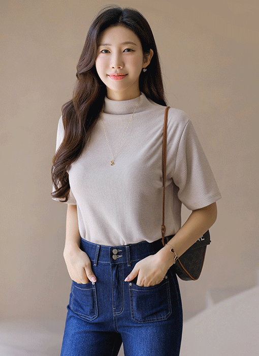 ハイネック半袖リブTシャツ ts41728