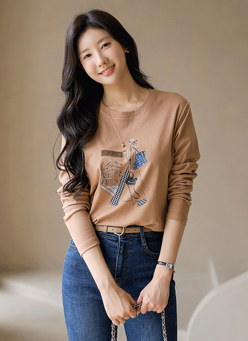 [LouisAngel] ガールズプリントコラージュクルーネックTシャツ ts41815