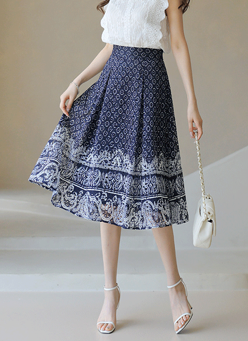 [LouisAngel] エスニックペーズリーパンチングレースプリーツスカート sk39822