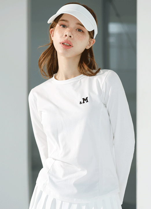 [QoG] ロゴ刺繍切り替えラインラウンドネックTシャツ ts33646