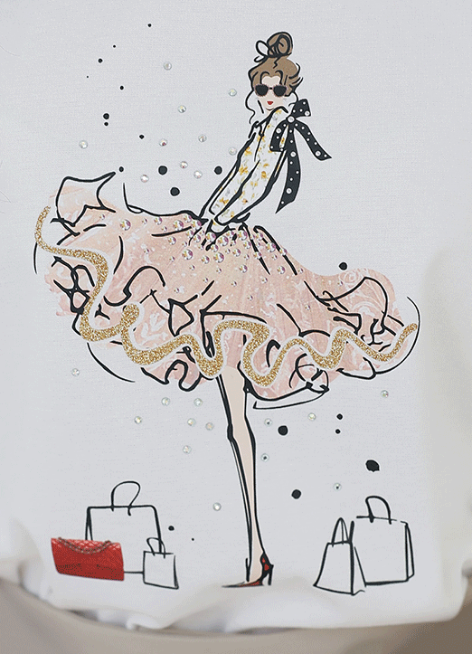 [LouisAngel] ラインストーン付きガールプリント長袖Tシャツ ts32891