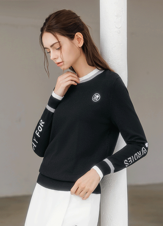 [QoG] ゴルフ レタリング配色クルーネックニット nt42451