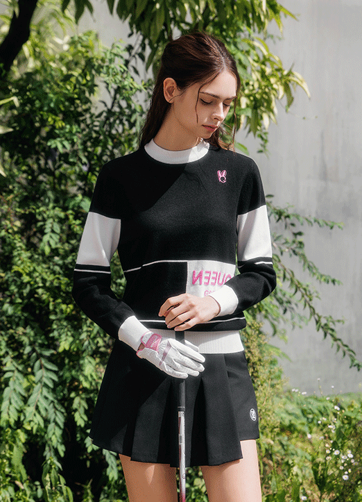 [QoG] ゴルフ ホットピンクレタリング バイカラーニット nt42454