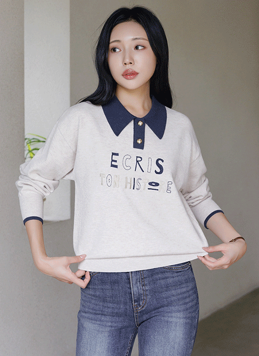 [THE ONME] レタリング刺繍配色カラーニット nt42574