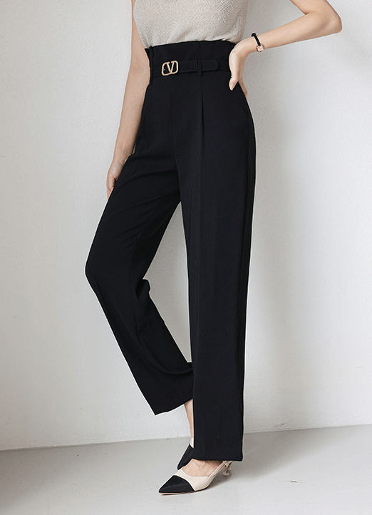 ベルトSET ハイウエスト タックスラックスパンツ pt17934