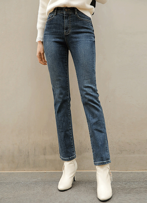 裏起毛スリムストレートデニムパンツ pt21159