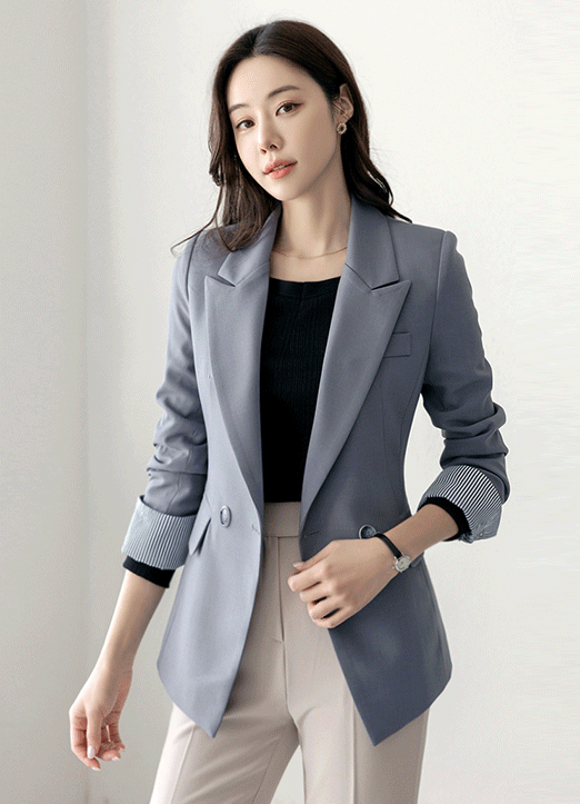 ストライプ配色スリムテーラードジャケット jk32894