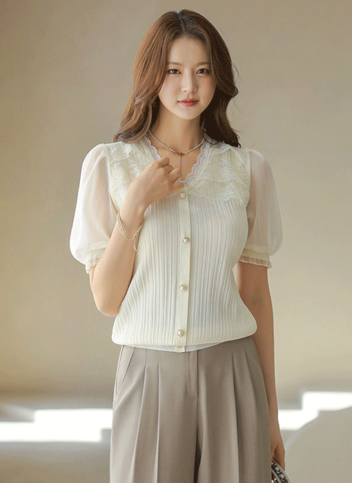 シアースリーブレース付きニットプルオーバー nt39939