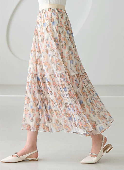 フラワー柄プリーツフレアスカート sk39972