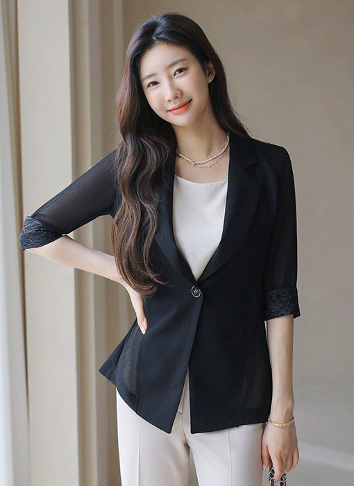 レースドッキング 7分袖 スリムシアージャケット jp41411