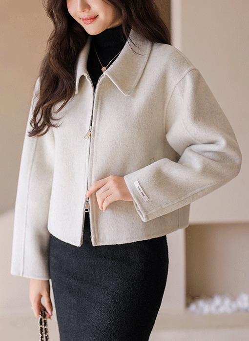 ウールブレンド ダブルジップアップ ショートハンドメイドコート ct42649