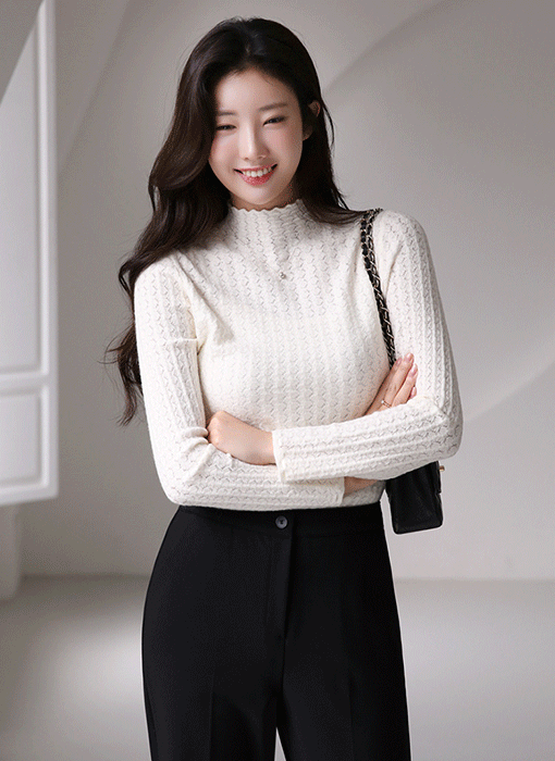 ラインストーン付きハイネックジャガードニットnt42691