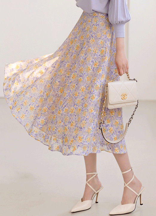 [Louis Angel] フラワージャガードシフォンフレアスカート sk23791