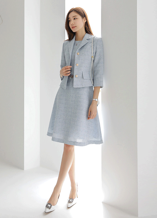 【セットアップ可能】[Louis Angel] ゴールドボタン7分袖ツイードジャケット jk25023