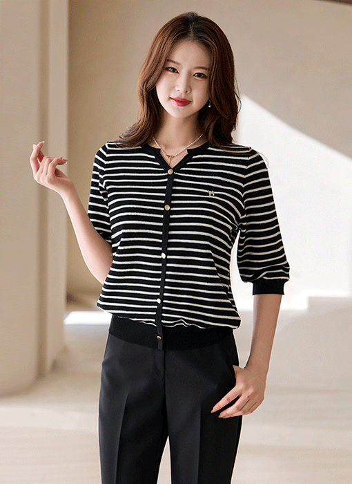 カーディガン風 ペンダント付き ボーダーニットプルオーバー nt39300