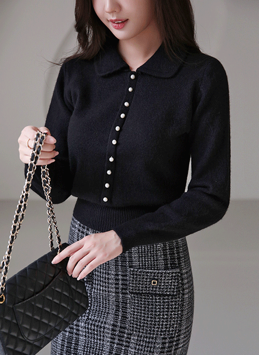 パールボタンポロカラーニットnt42787