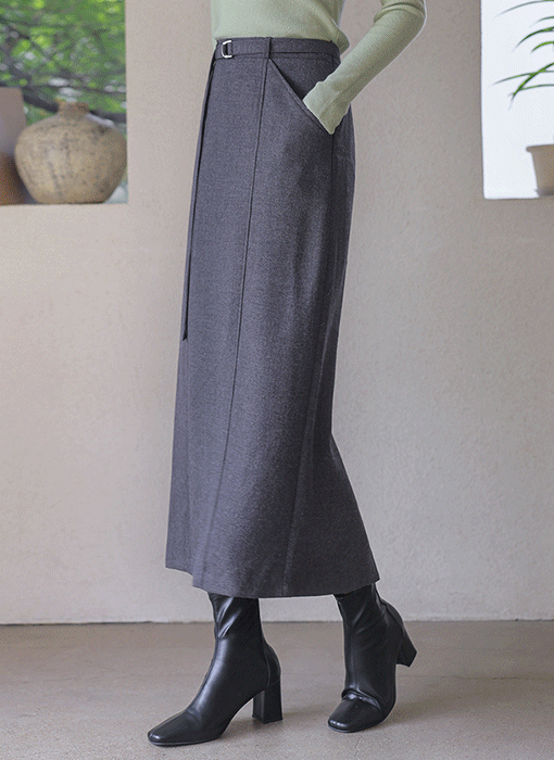 [Theonme] 멜다드 벨트SET 보카시 절개 H라인 롱 스커트