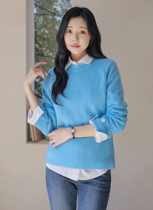 【7色展開】[THE ONME] ボタンポイント ロールアップ ラグランニットnt42832