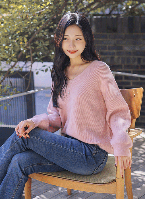 [THE ONME] ウールブレンドオーバーフィットＶネックリブニット nt42838