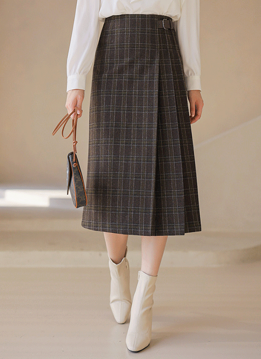 タータンチェックウールサイドプリーツスカート sk42991