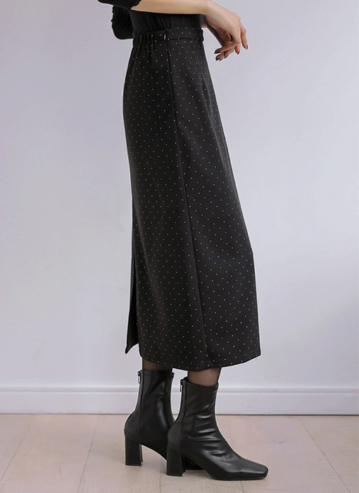 [THE ONME] 裏起毛 ウエストゴム ドット柄 ペンシルスカート sk42997