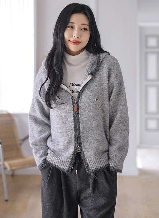 [THE ONME] ウールブレンドバイカラージップアップニットカーディガン cd43153