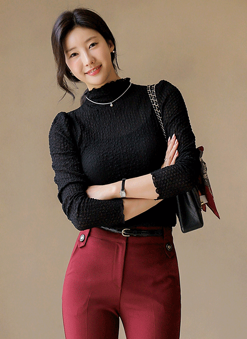 [LouisAngel] メローステッチ ふくれージャガード ハイネックプルオーバー bl41983