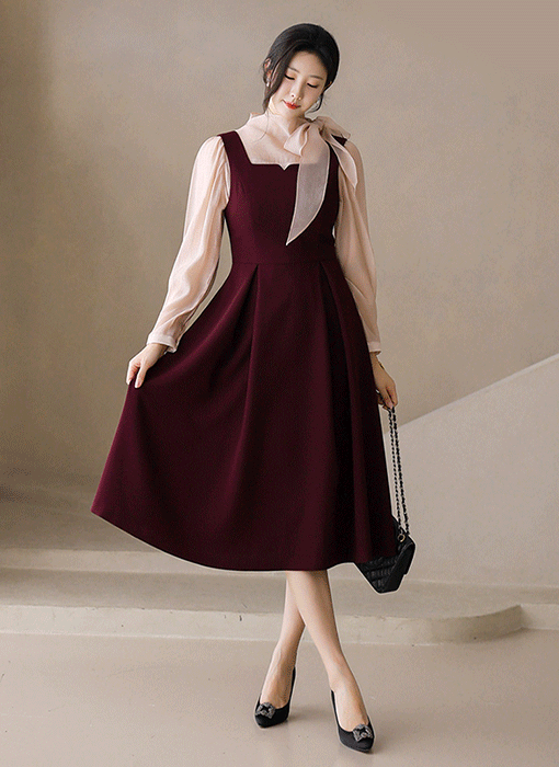 [LouisAngel] ハートネックノースリブロングフレアワンピース op42145