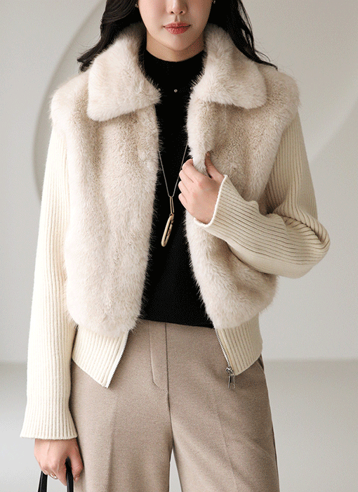 ニットドッキングフェイクファージップアップジャケット jk43204