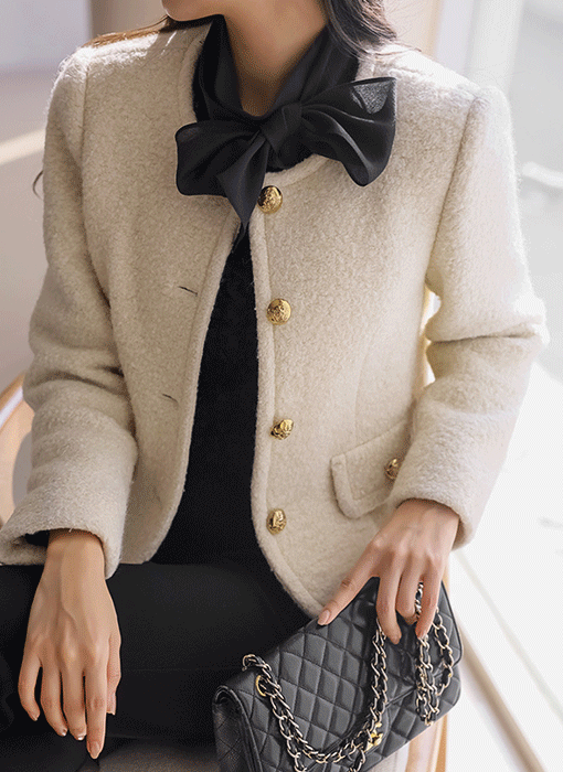 [LouisAngel] ゴールドラメウールノーカラージャケット jk43296