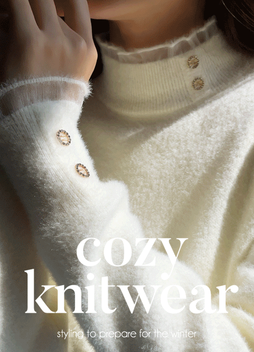 ビジューボタンポイントフリルレース切替ハイネックニット nt11252