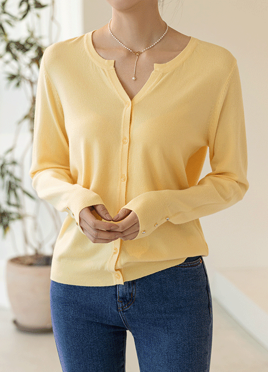 [Louis Angel] ビジュー釦ポイント スキッパーネック ニットカーディガンcd22622