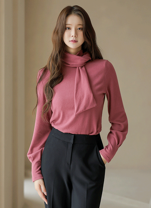 [LouisAngel] ボウタイ付きソフトウォームハイネックプルオーバー ts37881