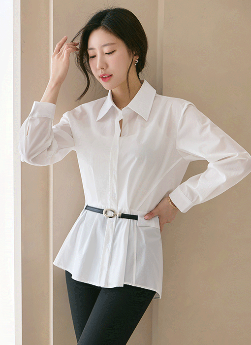 ウエストマークベルト付きシャツブラウス bl39513