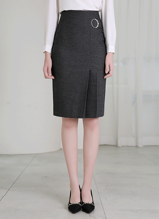 パールバックル付きサイドプリーツタイトスカートsk42196