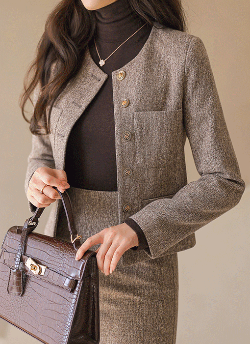 ミックス カラーウールノーカラージャケットjk42808