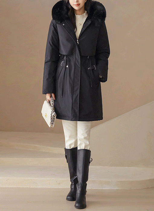 裏ファー付き ウエストストリング 中綿ダウンコートjp43374