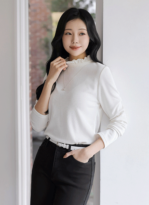 [THE ONME] 裏起毛フリルネックリブプルオーバー ts43401