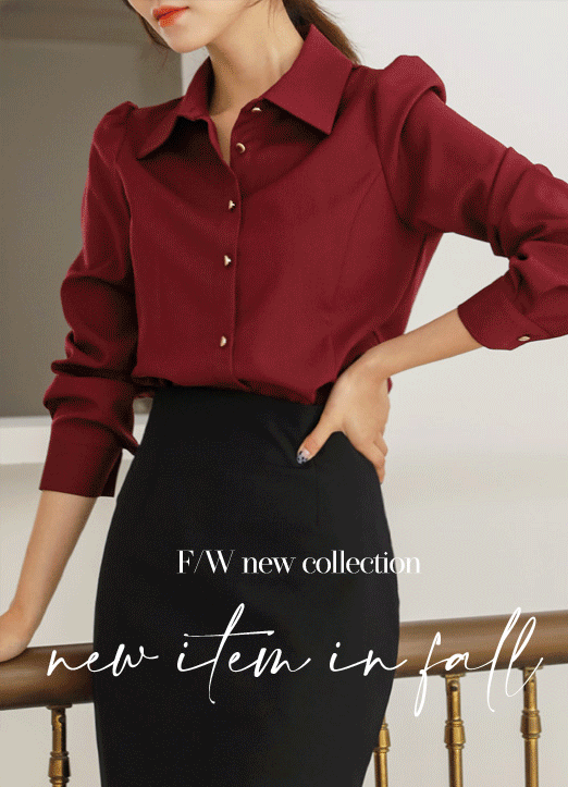 ゴールドボタンパフショルダースリムシャツ