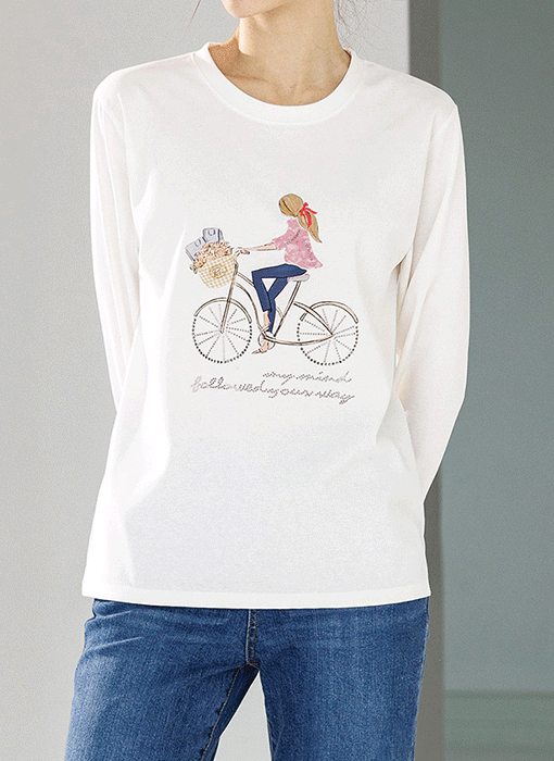 [THE ONME] ラインストーン付き自転車プリントTシャツ ts32322