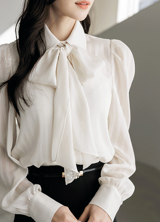 [LouisAngel] 2WAYリボンタイ付きシアーストライプブラウス bl32593
