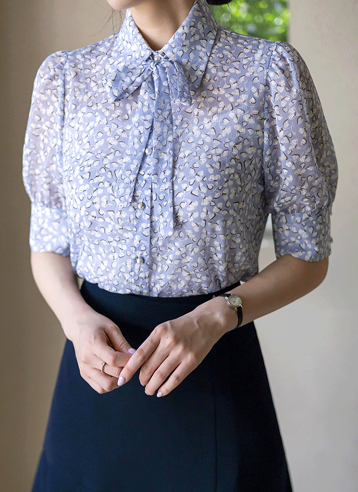 [LouisAngel] 2WAY リボンタイ付きフラワーシアーブラウス bl35051