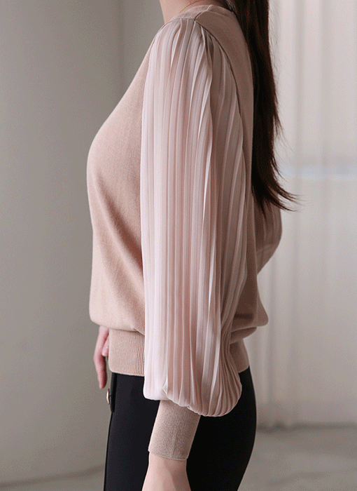【6色展開】プリーツシフォンドッキングニットプルオーバー nt42427