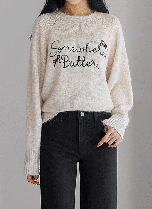 [THE ONME] ウールブレンド レタリング刺繡 クルーネックニットnt43431