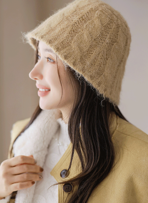 르빈 폭닥폭닥 꽈배기 울 니트 벙거지 버킷 햇