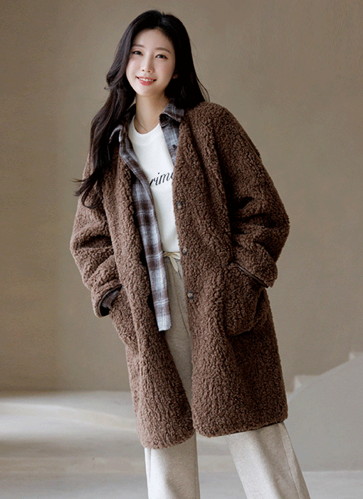 ボアファーノーカラーロングコート ct43476