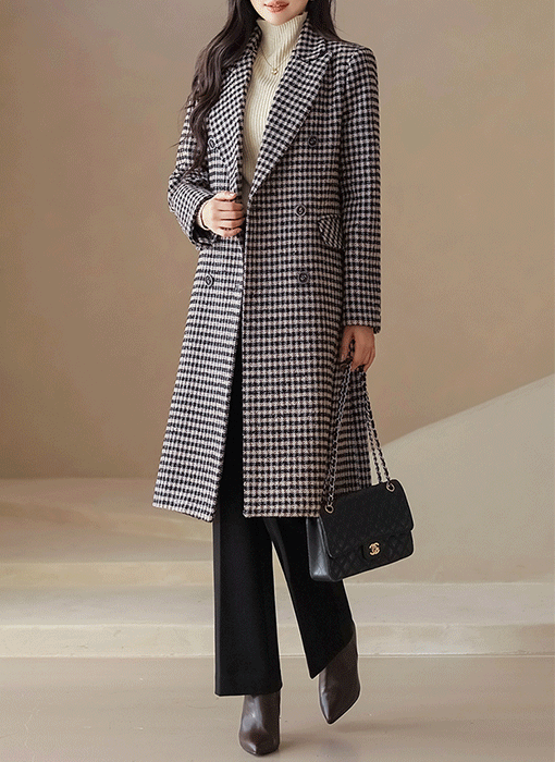 ウールブレンドチェック柄ロングコートct43524