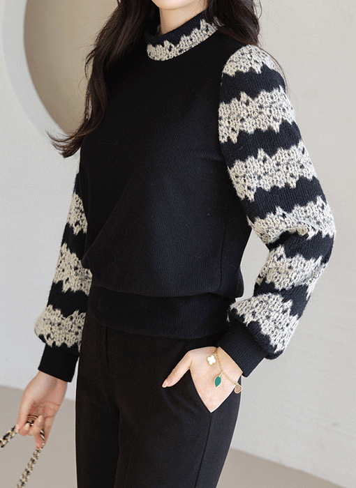 [LouisAngel] 起毛レースドッキングハイネックプルオーバー ts43644